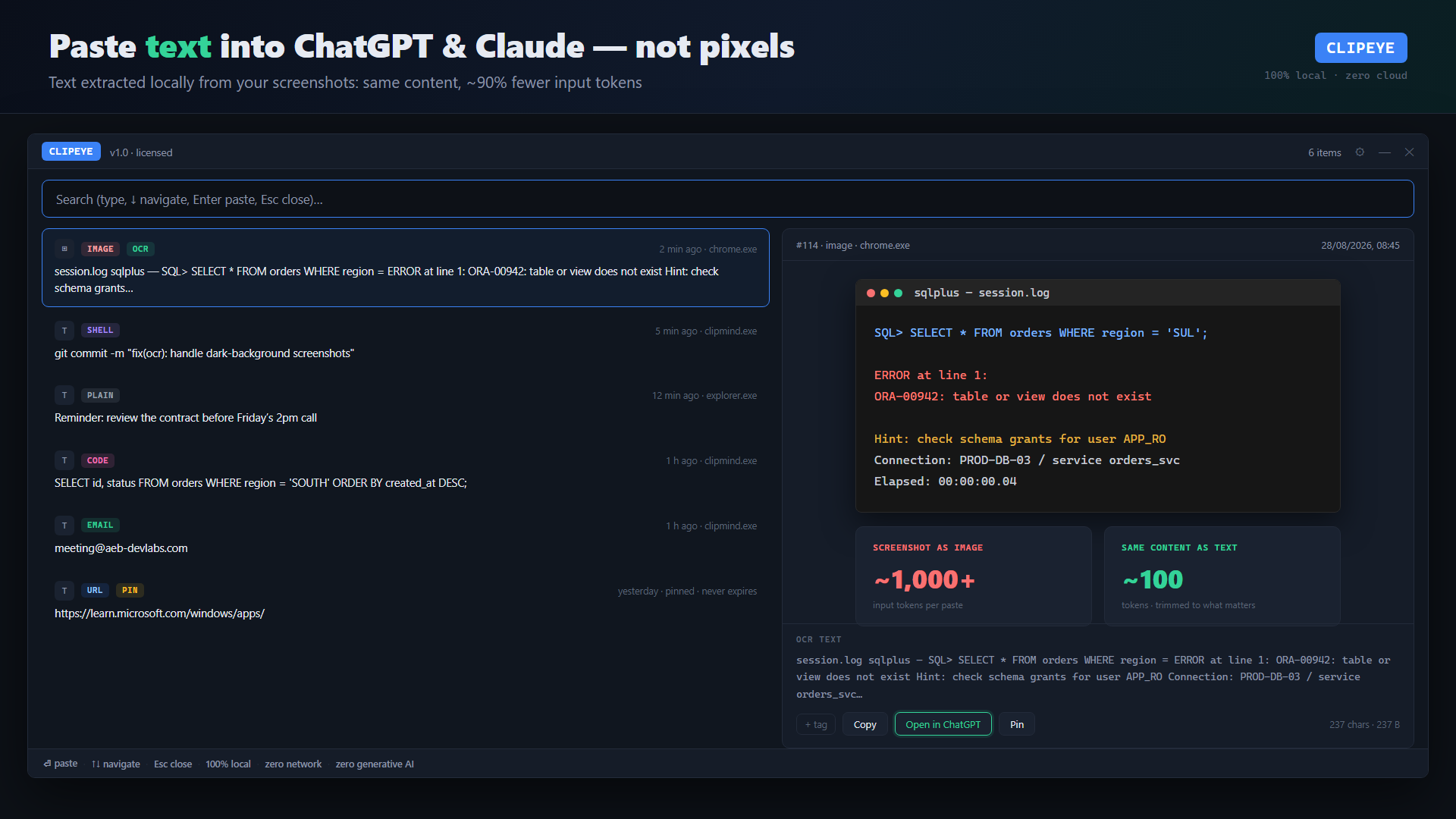 ClipEye — paste text into AI chats and save tokens